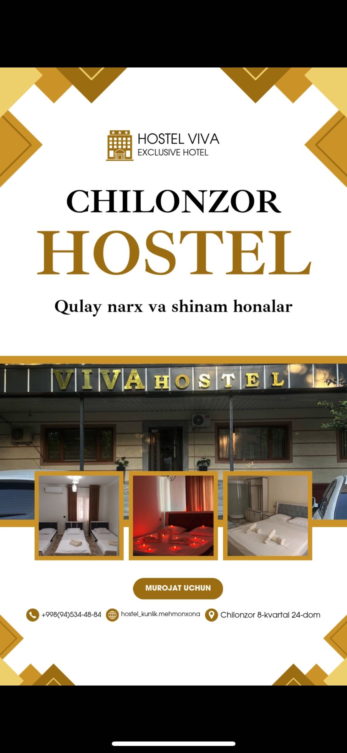 Mehmonxona/Kunlik kvartira/Hotel/Hostel/Гостиница/ bez zaks/Toshkent
