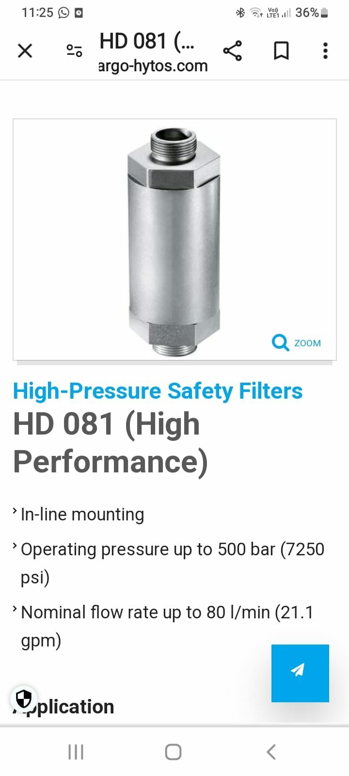 Vand Filtru hidraulic cartus Fin Filter HD081111 pentru Schaeffer