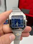 cartier santos 100 silver blue dial