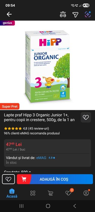Lapte praf Hipp 3 Organic Junior 1+ si Nan Expert Pro fara lactoza