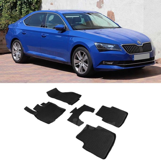 Covoare/Presuri cauciuc 100% tip tavita Skoda Superb  3 2015-->2023