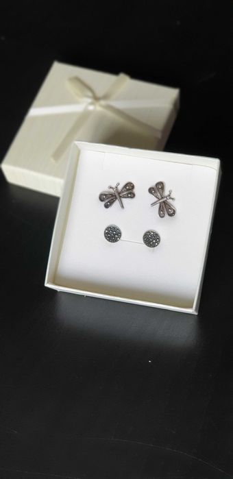 Set patru cercei argint libelula și oval cu marcasite