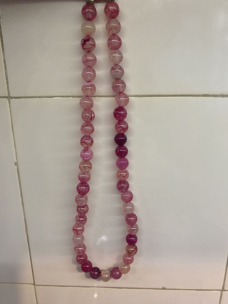 Колиета от ахат и розов ахат - естествени полускъпоценни камъни