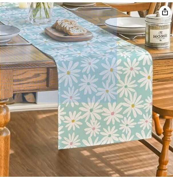 Traversa masa, 100x40, poliester, model delicat cu flori bleu