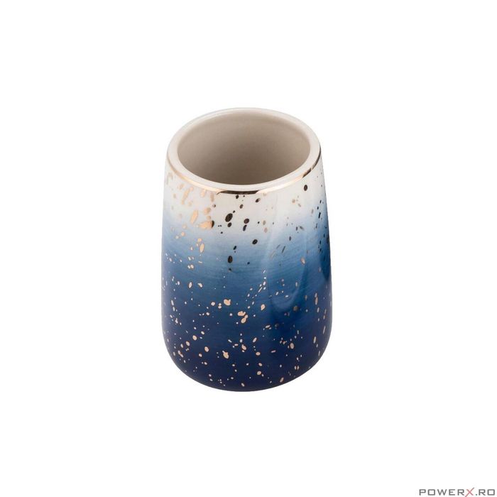 Suport din ceramica pentru periute dinti, pensule, nuante de albastru,