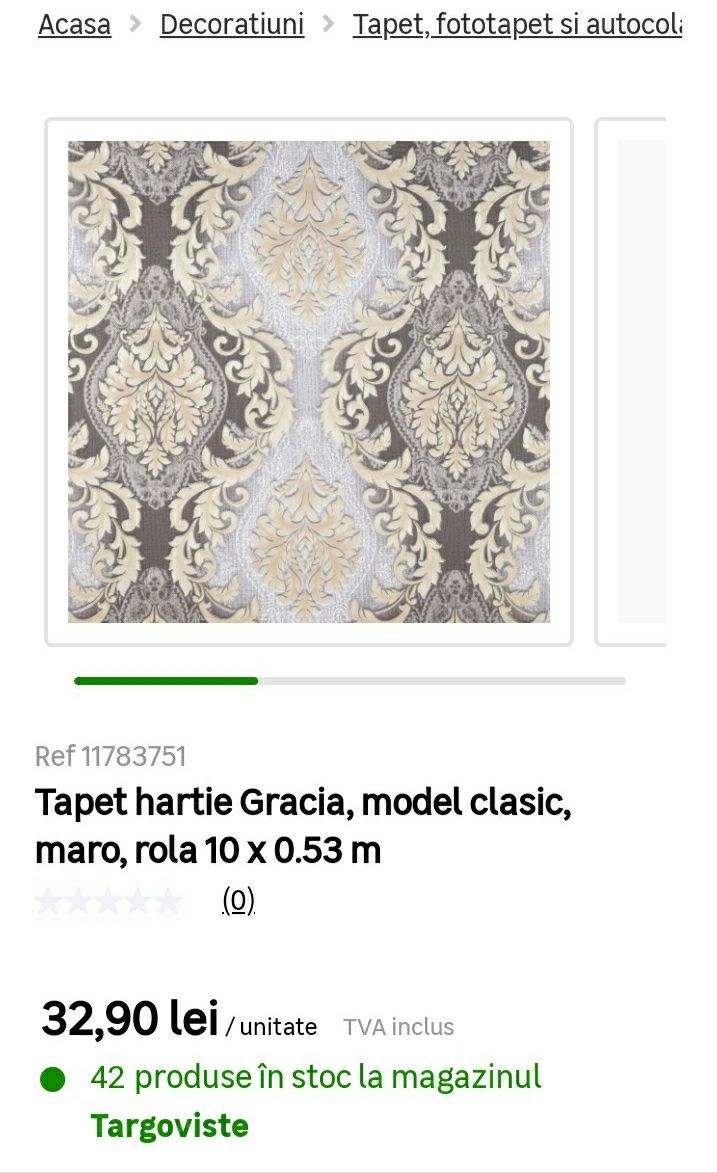 Tapet hartie Gracia, model clasic, maro, rola 10 x 0.53 m