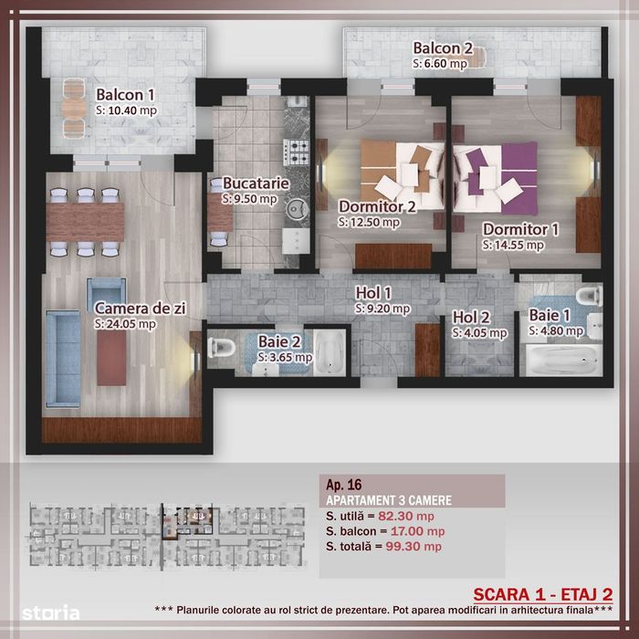 Ap. 3 Cam. 99Mp Bloc P+3 / Parcare Gratuita !