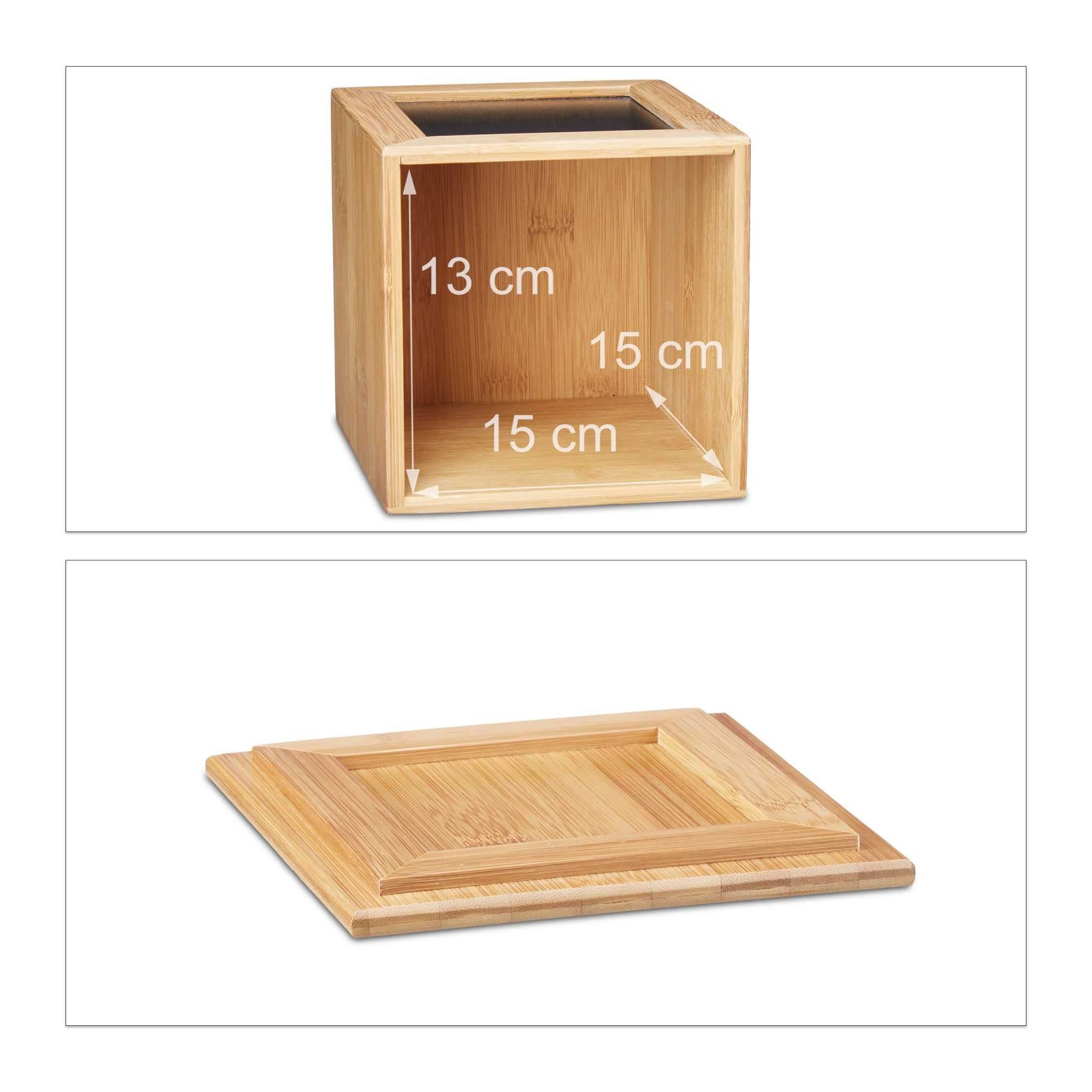 Cutie de Depozitare cu Tabla de Scris Stil Rustic Bambus 17x15x15 cm