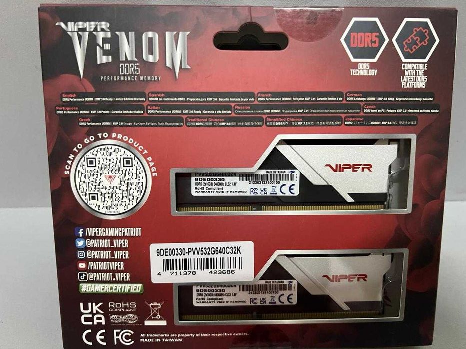 32GB, DDR5, Patriot VIPER VENOM 2x16, 6400 mhz, CL 32