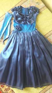 Платье синее с сине-голубой вставкой, праздничное