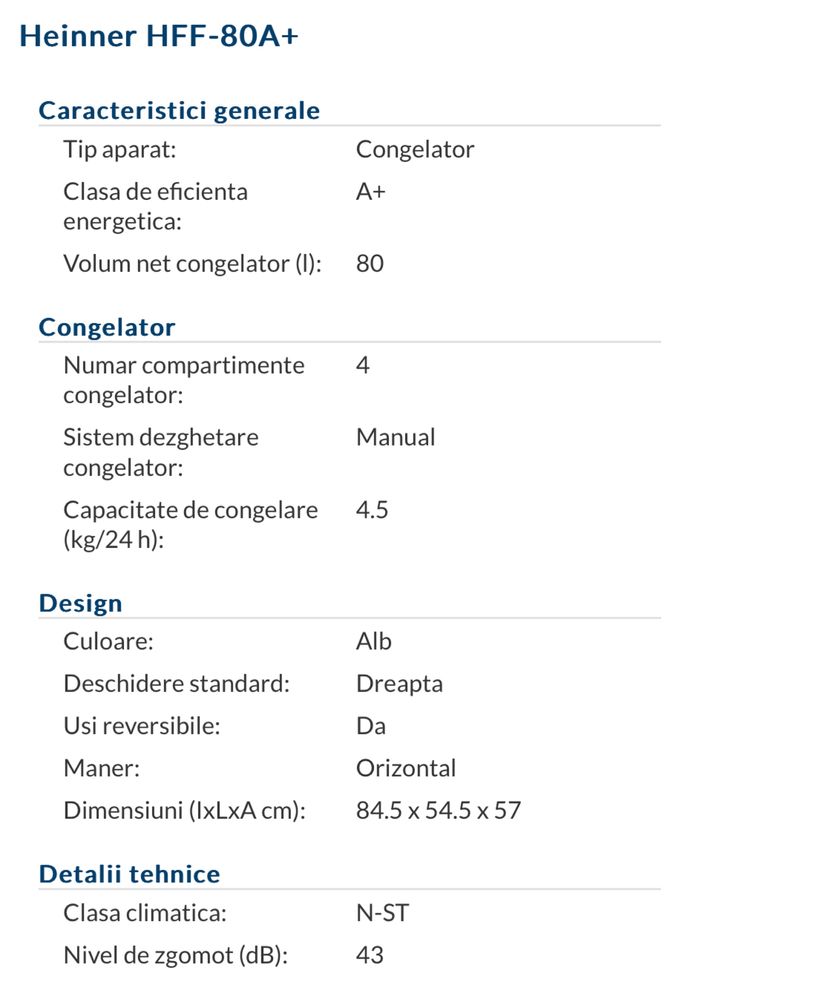 Congelator HEINNER 80L 4 sertare