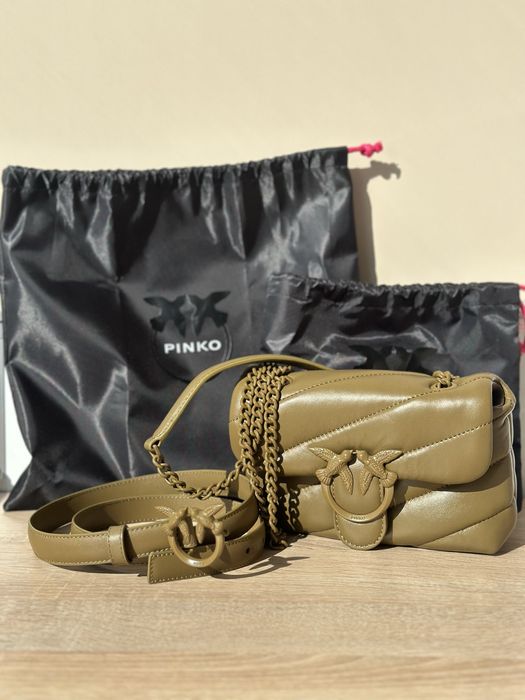 Pinko комплект: Чанта Love Puff и колан Love Berry в каки