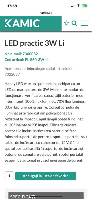 Lanterna/Lampa de mana de mare putere Kamic