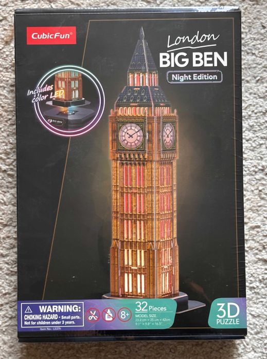 Пъзел 3D Cubic Fun - Night Edition, Big Ben LED