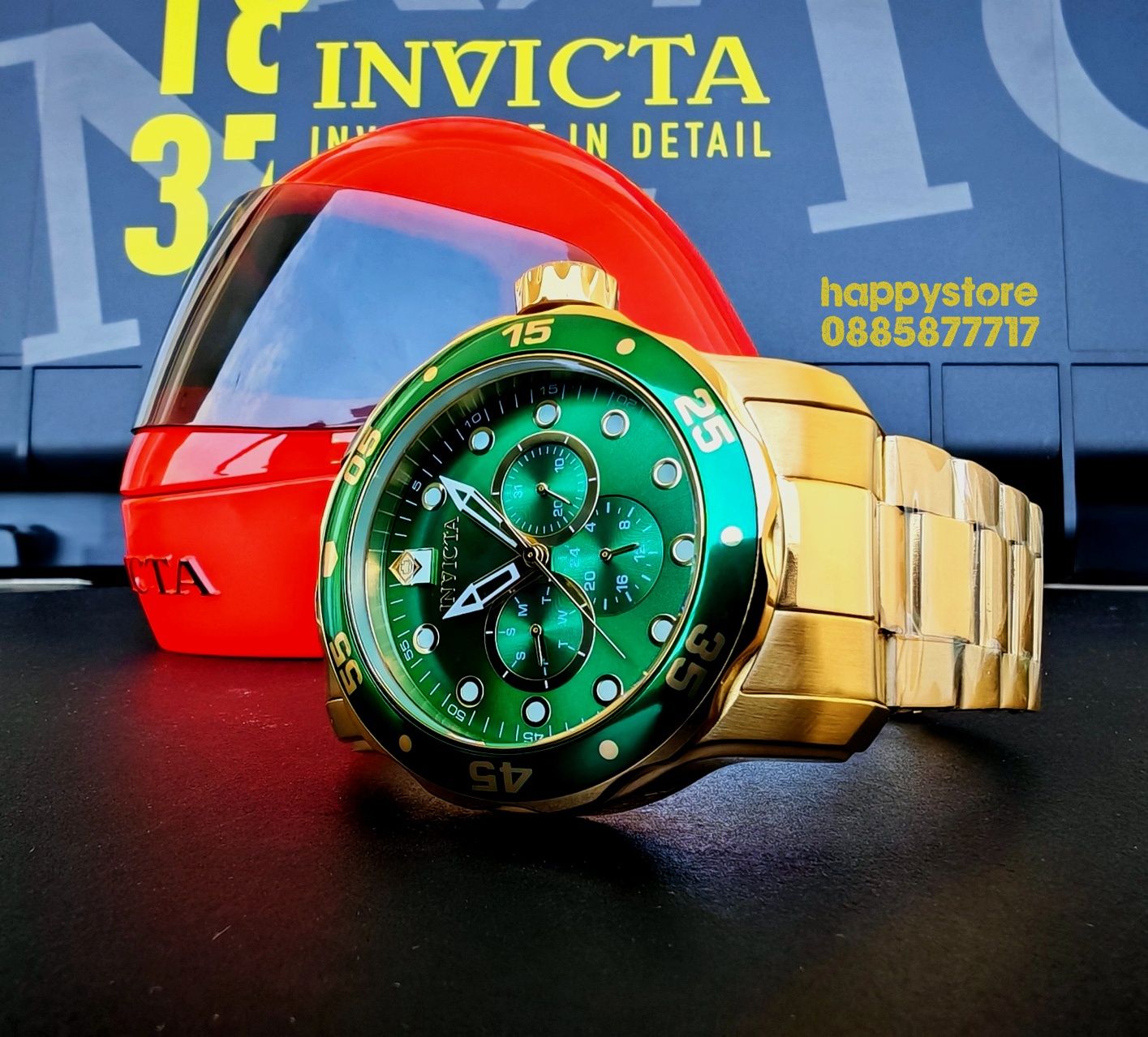 часовник INVICTA SCUBA Gold/Green 48 mm, Инвикта нов