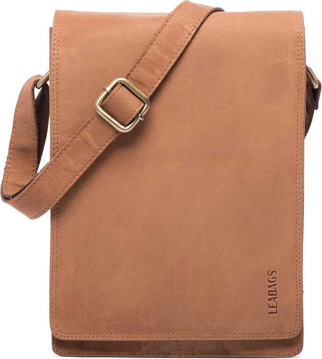 Geanta umar LEABAGS, piele bivol, 20x7x26 cm, maro deschis