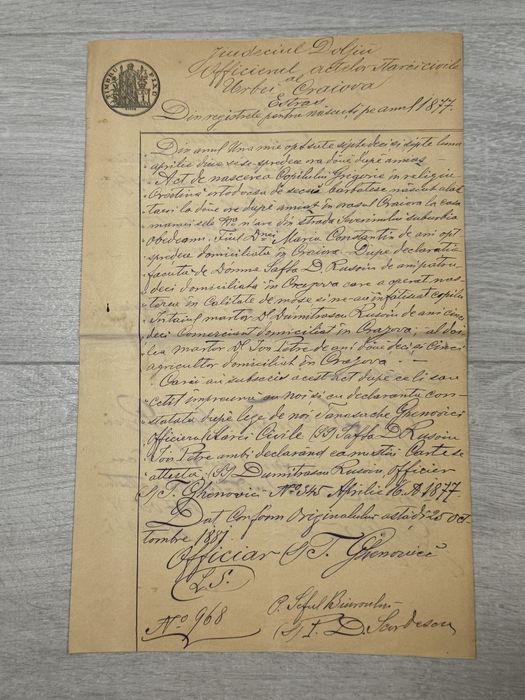 Document vechi, anul 1897