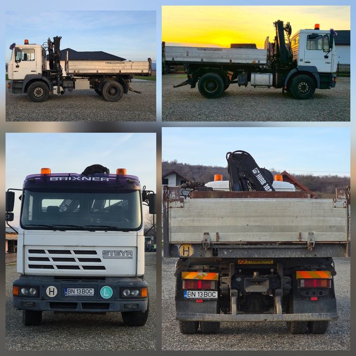 Camion 4x2 MAN Steyr 4x2 basculabil cu macara HIAB 102