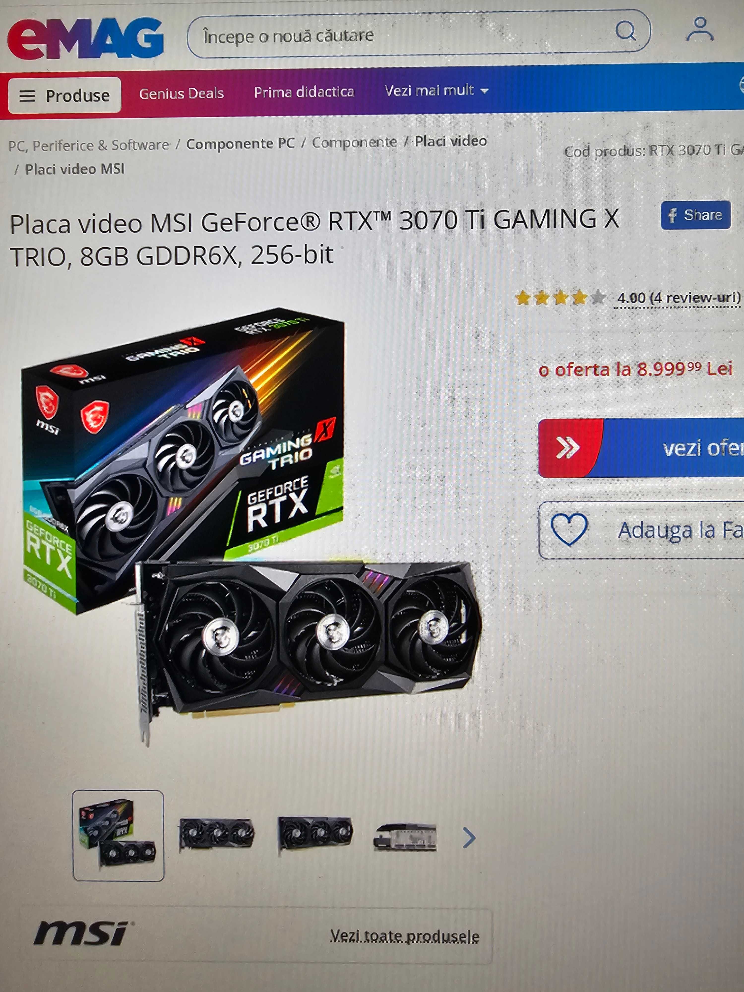 RTX 3070TI MSI TRIO X (Garantie) - Placa video 8GB GDDR6X, 256-bit