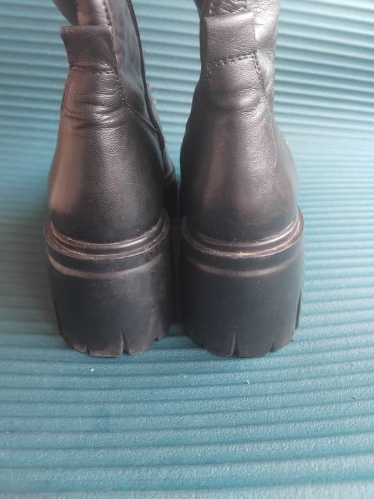 Дамски ботуши естествена кожа стабилна масивна подметка и грайфер