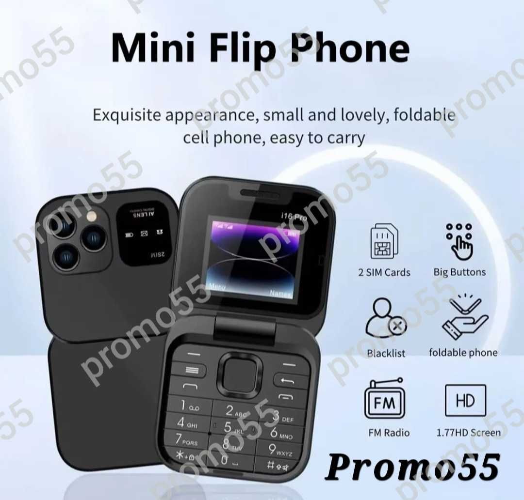 Мини сгъваем мобилен телефон i16 PRO с две сим карти