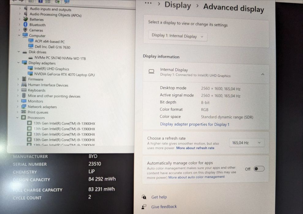 Dell G16, 13900hx, 4070, 16gb, 1tb, usa