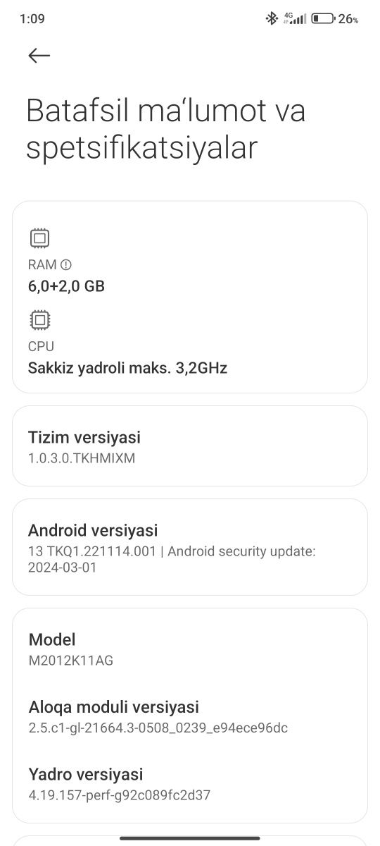 POCO F3 SOTILADI 6 GB  128 GB Abme bor