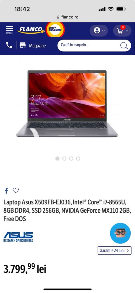 Laptop Asus X509FB - EJ036 i7, 8gb, 256 ssd impecabil