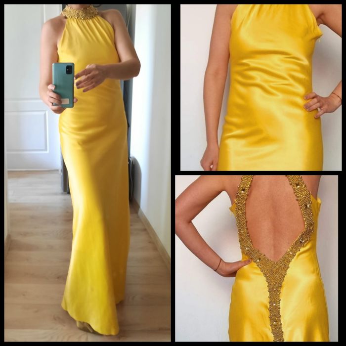 Vand rochie eleganta galbena cu spate gol