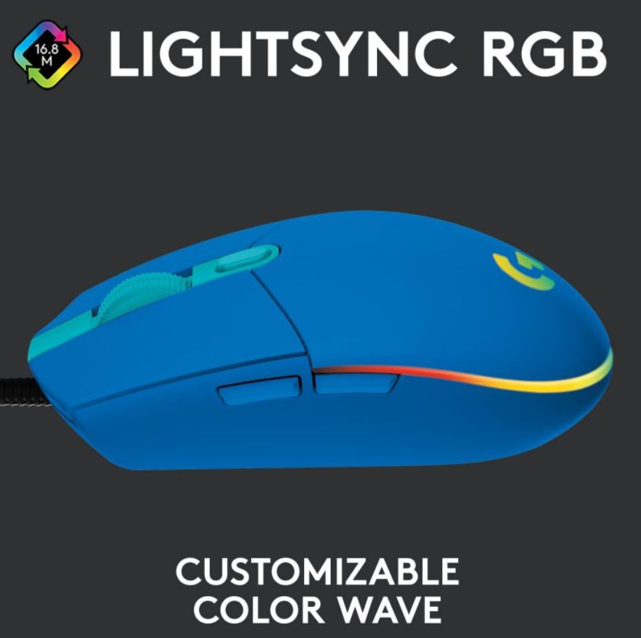 Гейминг мишка Logitech - G102 Lightsync, оптична, RGB, синя