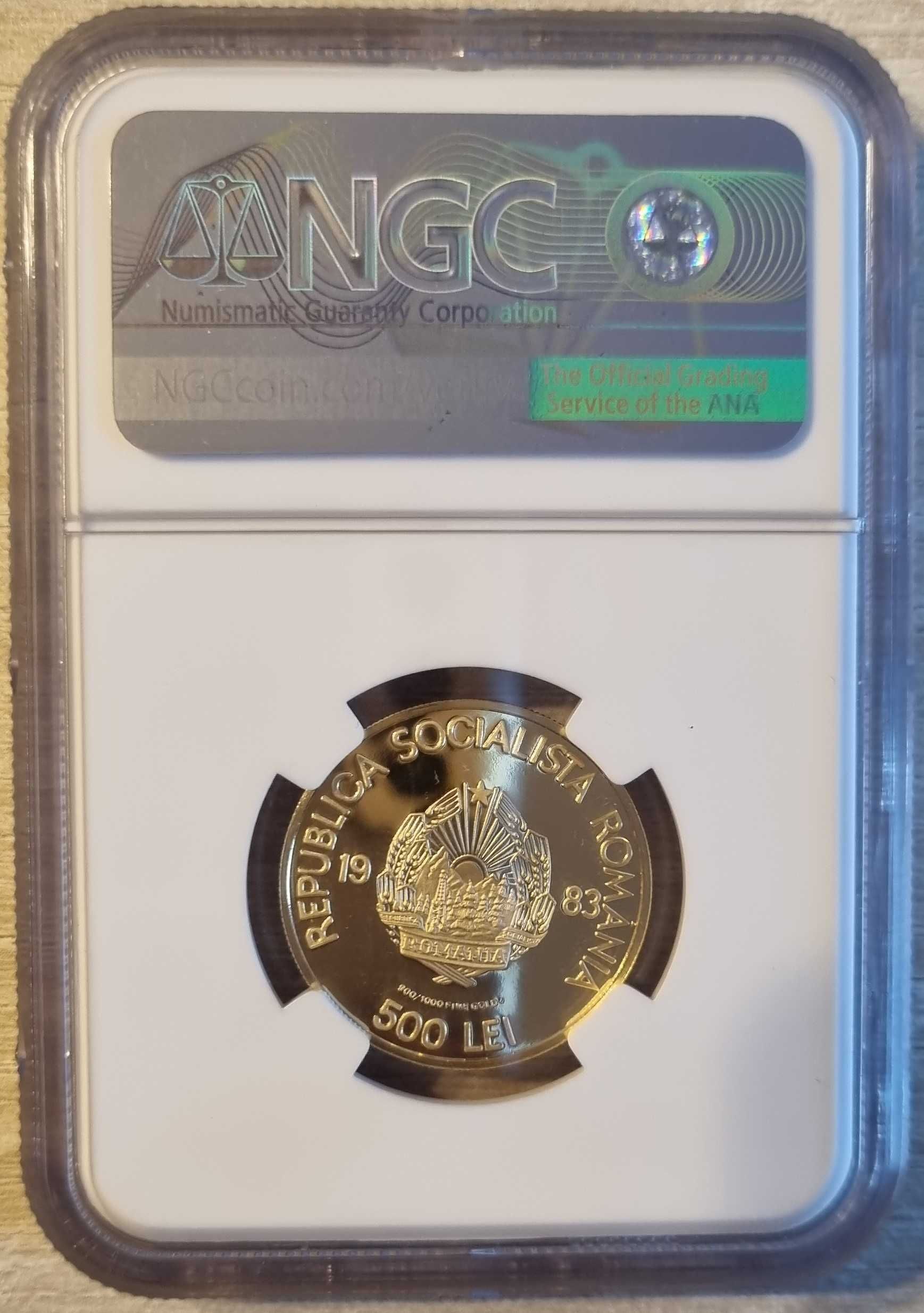 Moneda aur 500 lei Statul Dac 1983 gradata NGC PF69 Ultra Cameo