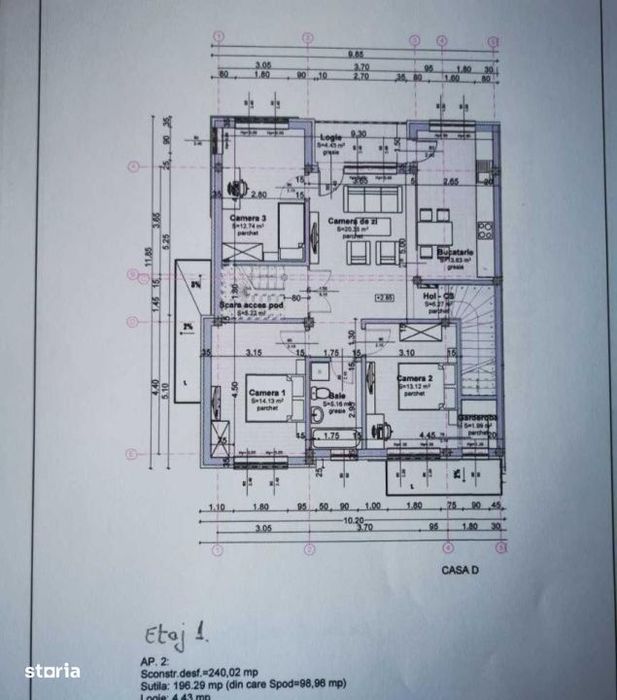Apartament la casa, 4 camere, 97mp + pod 99 mp, curte 45mp si parcare,