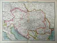 Harta a Austro-Ungariei si Romaniei, tiparita in anul 1909