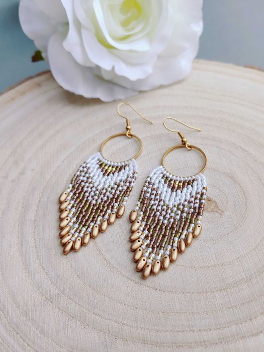 Ръчно изработени обеци, Японски мъниста, Неръждаема стомана, Елегантни