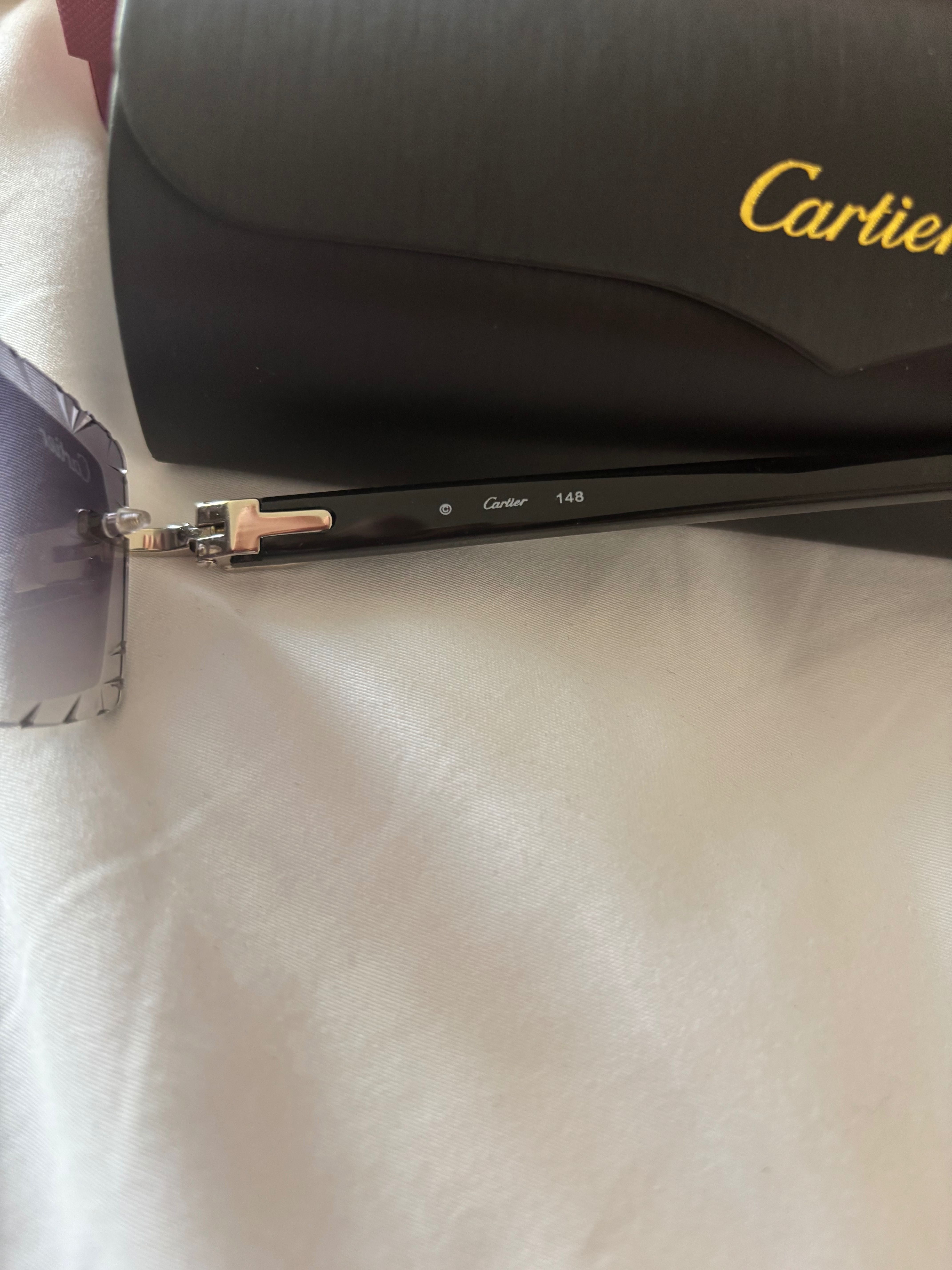 Cartier Black Acetate Glasses, Platinum C Decor & Black Lens