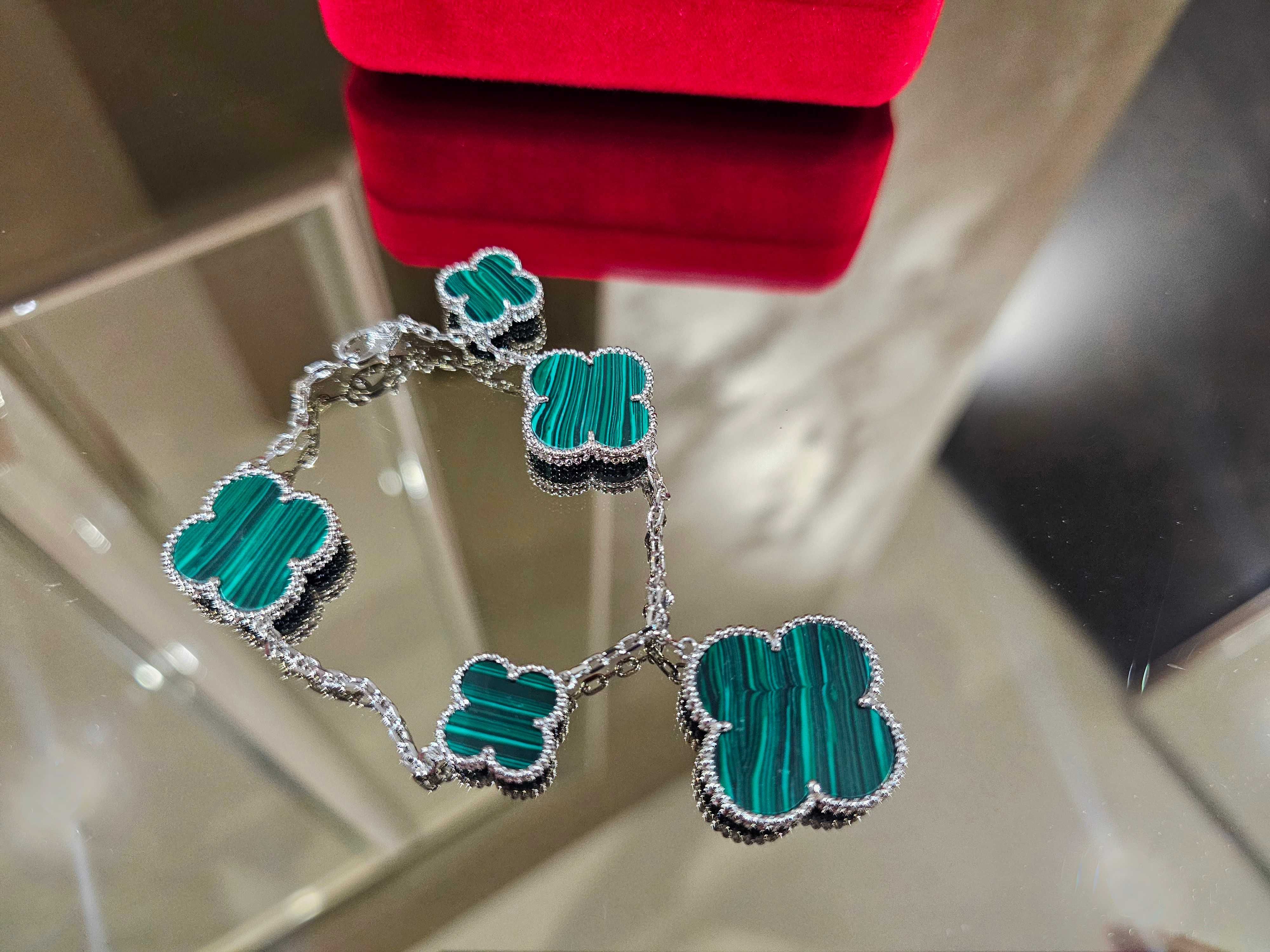 Van Cleef & Arpels VCA Silver 5 Magic Alhambra Green Дамска Гривна