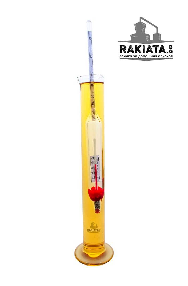 Спиртомер 0-100об.% със стъклен цилиндър,поставка,Точност 1%, 20200250