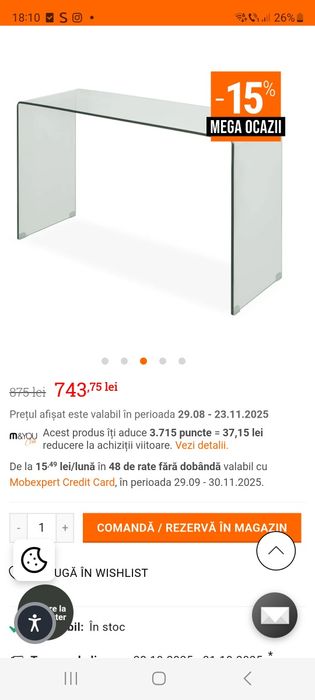 Birou  sau consola sticla Mobexpert