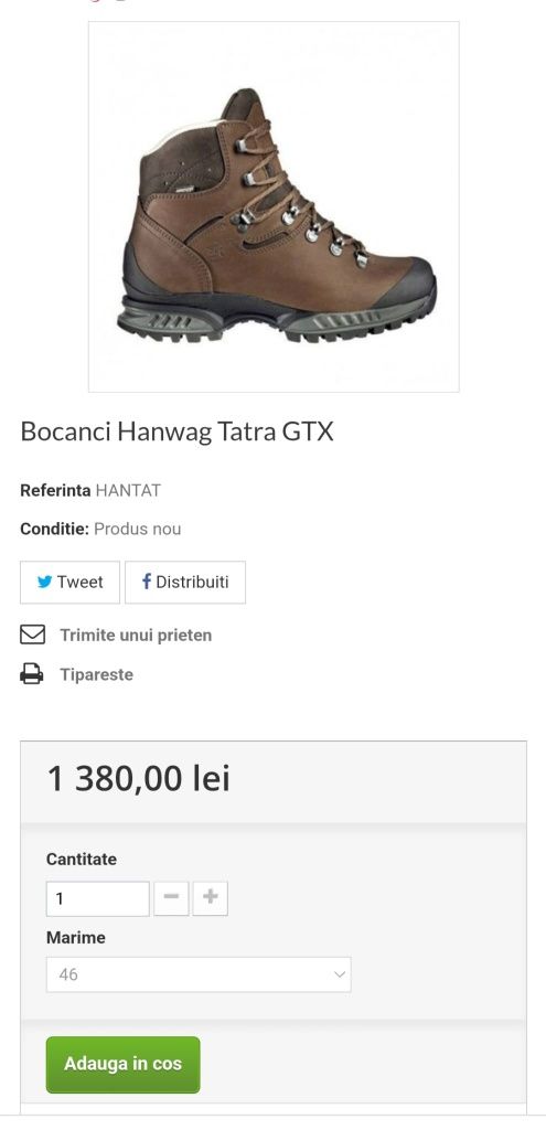 Bocanci Hanwag Tatra Gore -Tex, piele naturală, nr 46 EU, vânătoare
