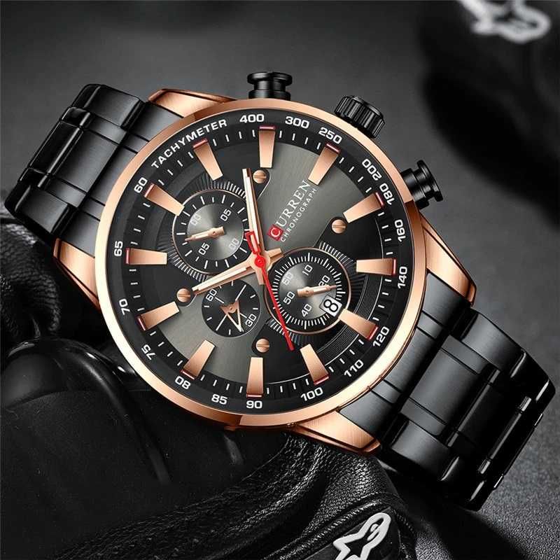 Мъжки часовник Curren Watch, Хронограф, Дата, Черен / Златист