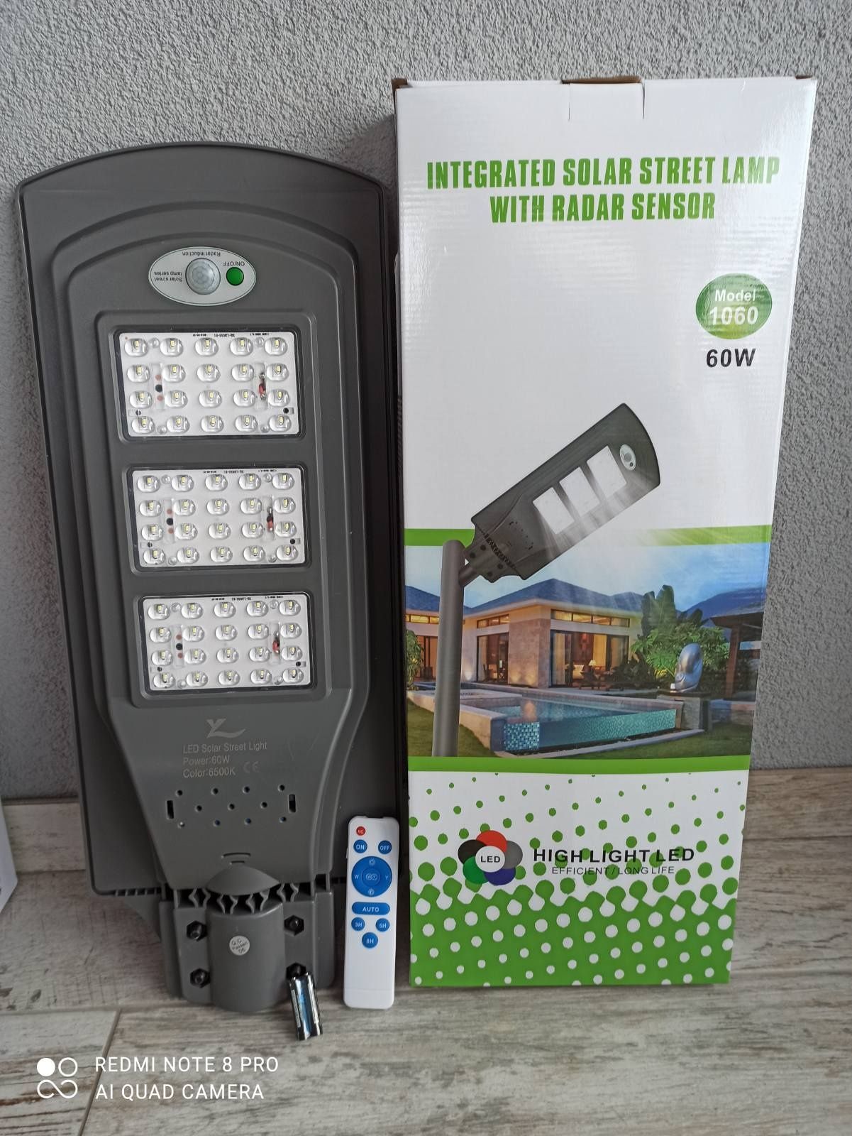 Интегрирана соларна лампа Smart 60W LED прожектор, сензор