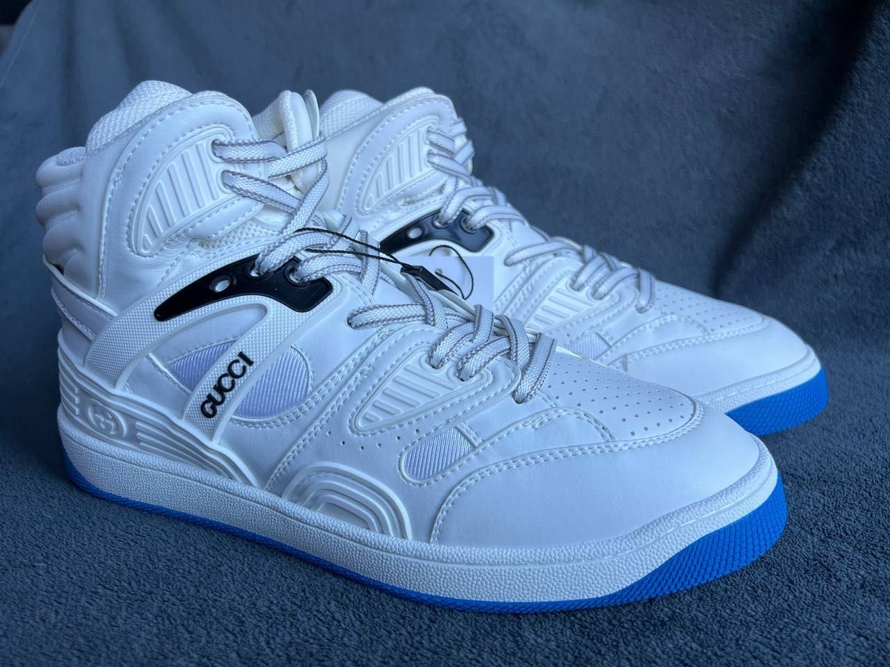 New GUCCI MEN  Basket  White Leather HIGH TOP Logo   43