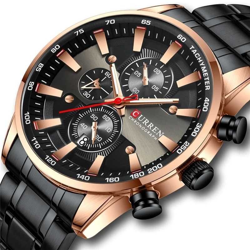 Мъжки часовник Curren Watch, Хронограф, Дата, Черен / Златист