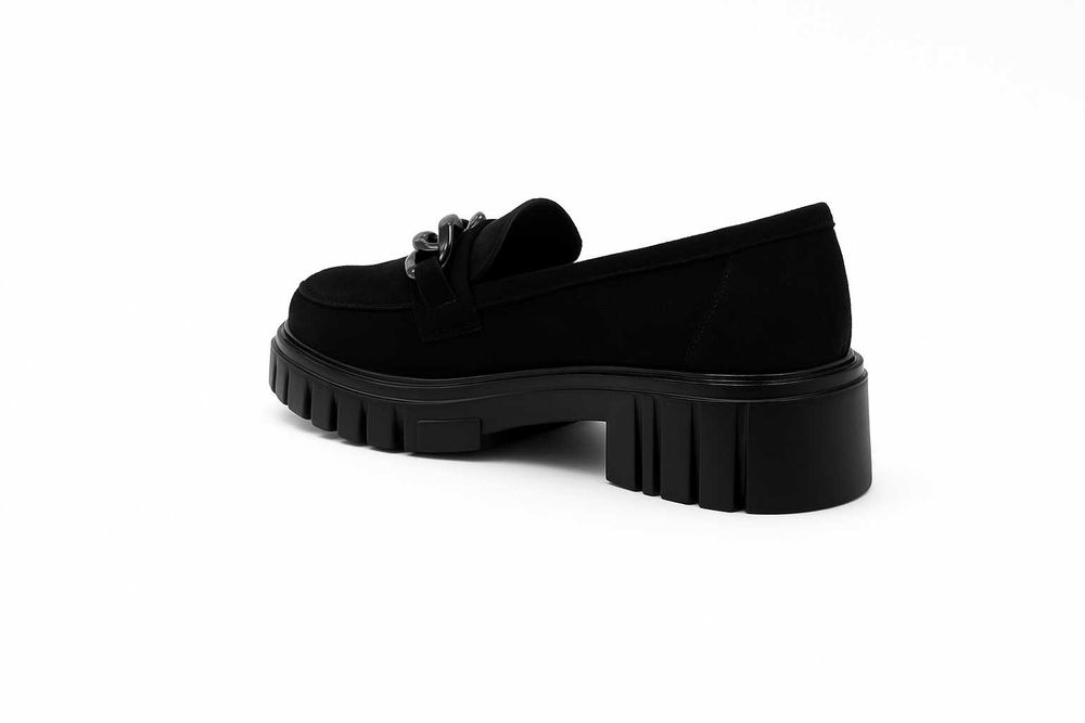 Дамски черни мокасини от еко велур