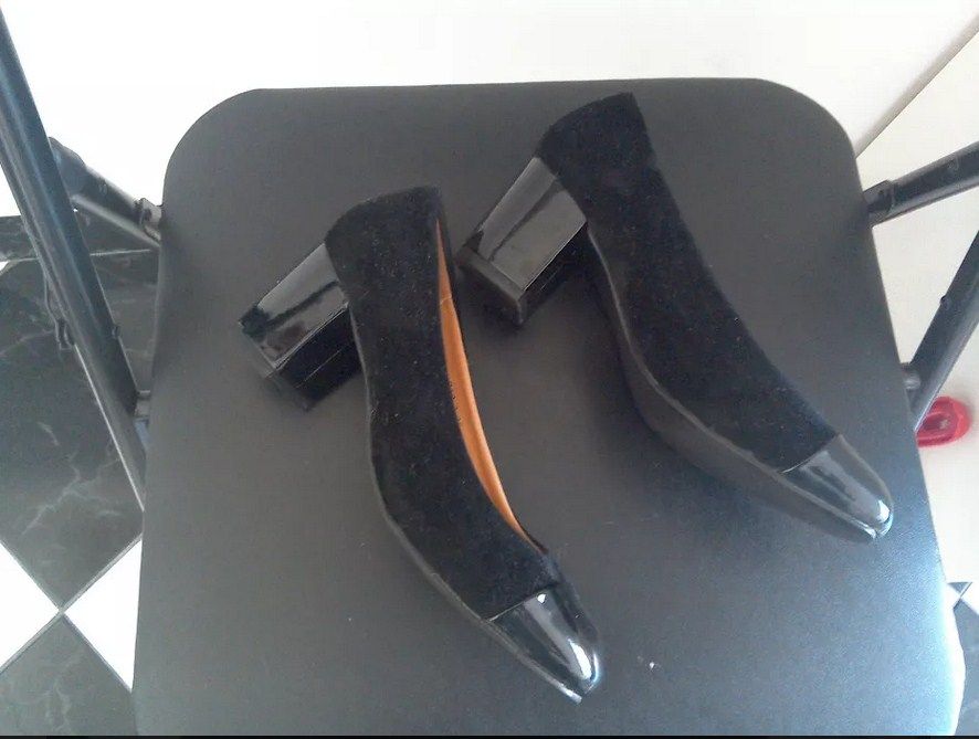 Pantofi negri de piele întoarsă ecologică, toc comod - mărimea 35