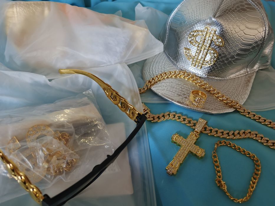 Set 5 Sapca Ochelari Soare Lant Bratara Inel Auriu Gold Argintiu Silve