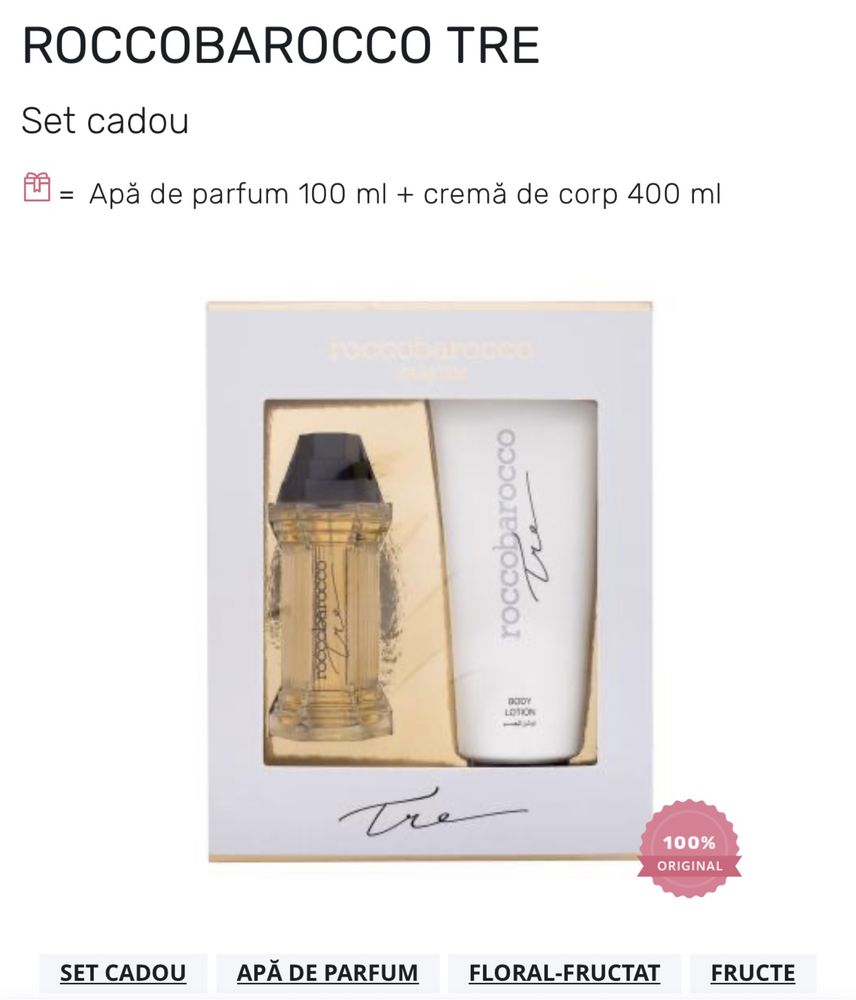 Parfum original rocco barocco si lapte corp 100 ml