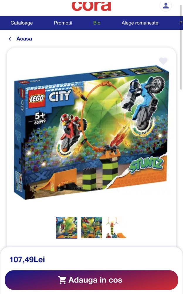 Lego city 60299 sigilat nou motocicleta cascadorii concurs stuntz