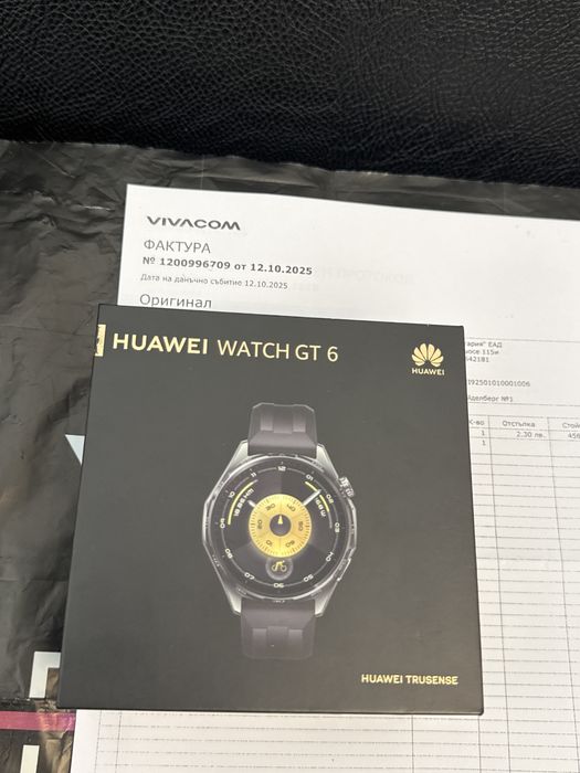 ЧИСТО НОВ 46mm Huawei Watch GT 6 Vivacom Гаранция 2027 г. Black GT6