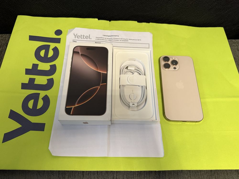 КАТО НОВ 256GB iPhone 16 Pro Max Yettel Гаранция 2028 г. Desert